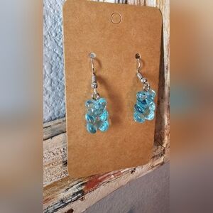 Blue Gummy Bear Resin Dangle Earrings NWOT